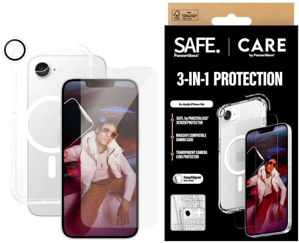 Panzer Glass Apsauginis rinkinys CARE by PanzerGlass Fashion 3in1 Dėklas+Ekrano apsauga+Objektyvo apsauga Apple iPhone 16e