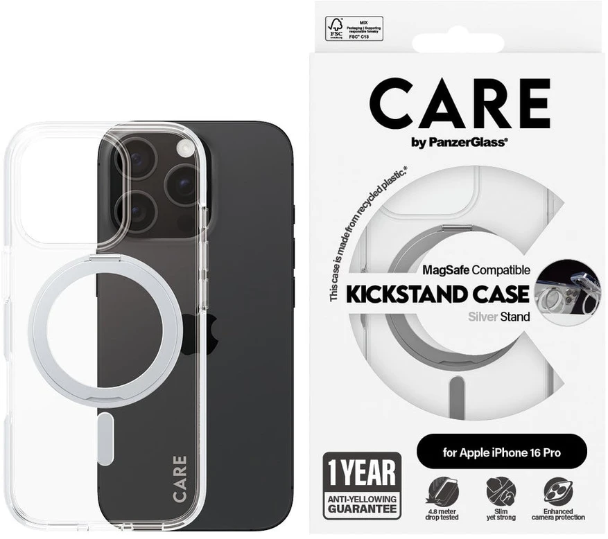 Panzer Glass CARE by PanzerGlass Feature Kickstand Apple iPhone 16 Pro 6.3" sidabrinis/sidabrinis MagSafe 1326