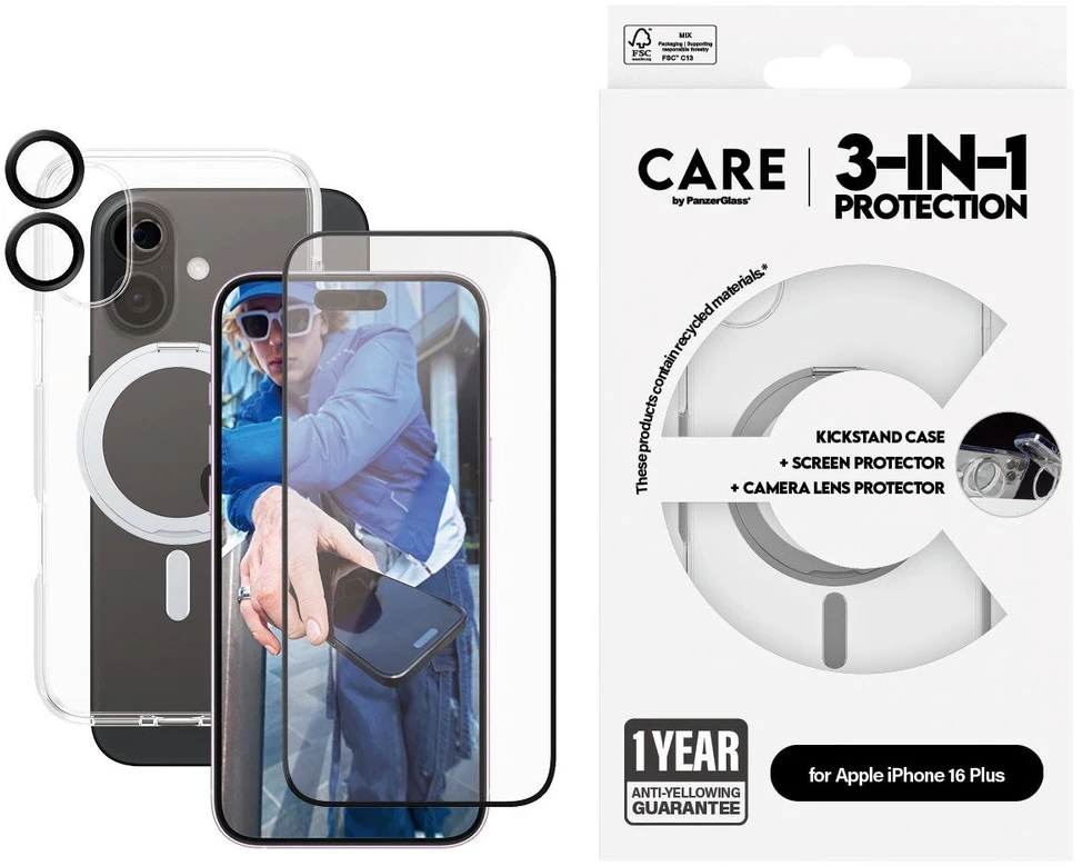 Panzer Glass „CARE by PanzerGlass“ – trijų funkcijų keraminis rinkinys – „iPhone 16 Plus“