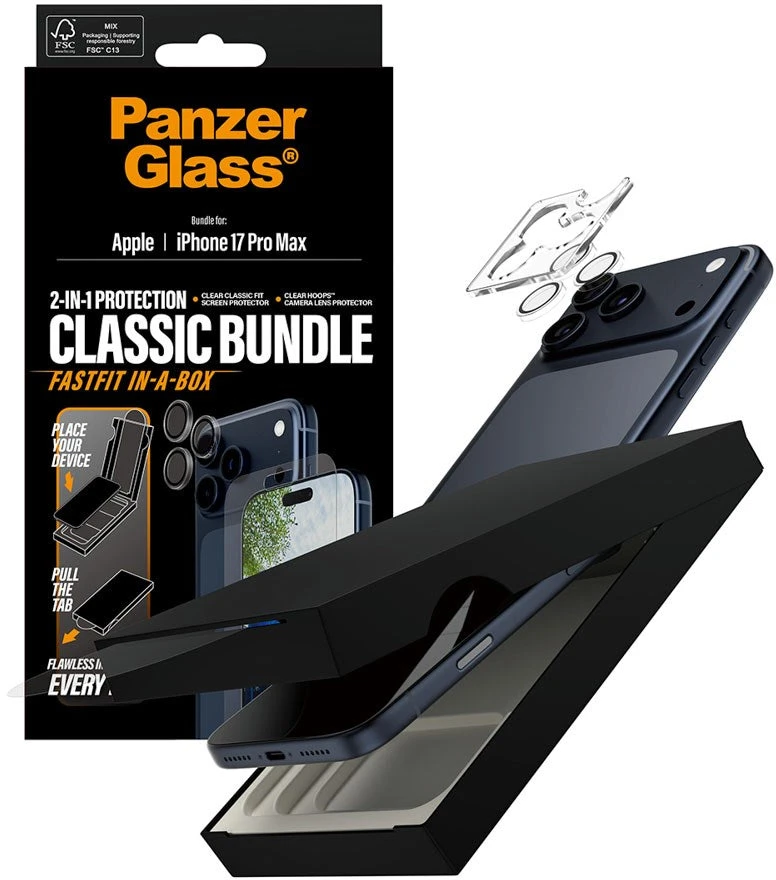 Panzer Glass „PanzerGlass 2-in-1“ klasikinis rinkinys | Ekrano apsauga / objektyvo apsauga | „Apple“ | „iPhone 17 Pro Max“ | Skaidri