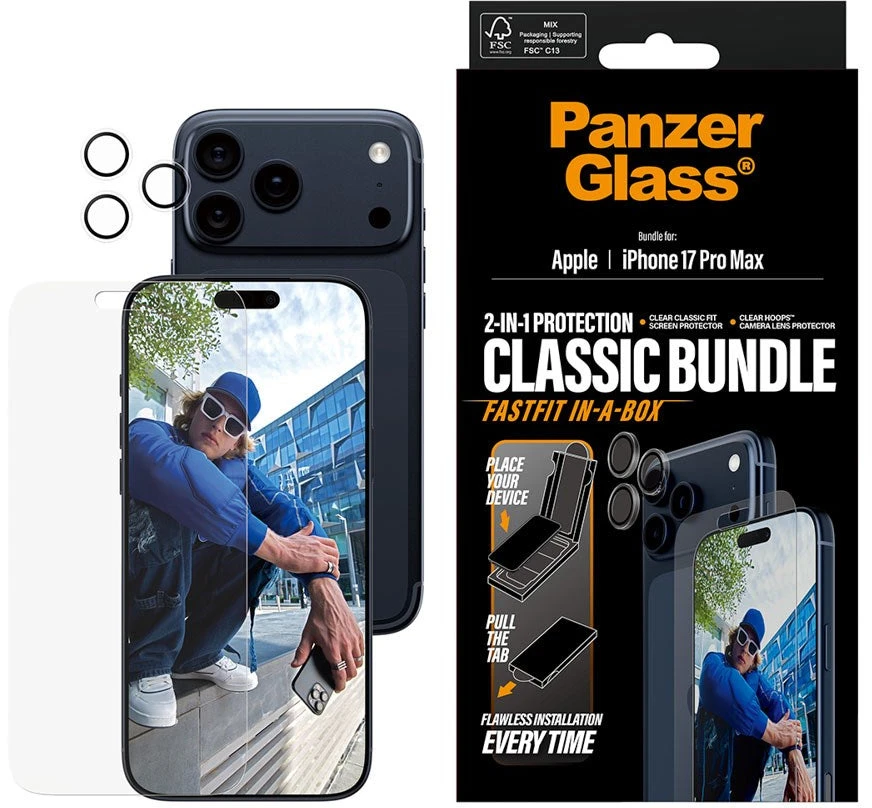 Panzer Glass „PanzerGlass 2-in-1“ klasikinis rinkinys | Ekrano apsauga / objektyvo apsauga | „Apple“ | „iPhone 17 Pro Max“ | Skaidri