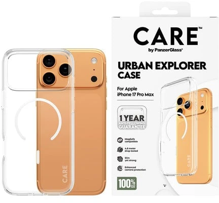 „Panzer Glass CARE by PanzerGlass Flagship Urban Explorer“ dėklas su „Baltas MagSafe“, skirtas „iPhone 17 Pro Max“ – permatomas