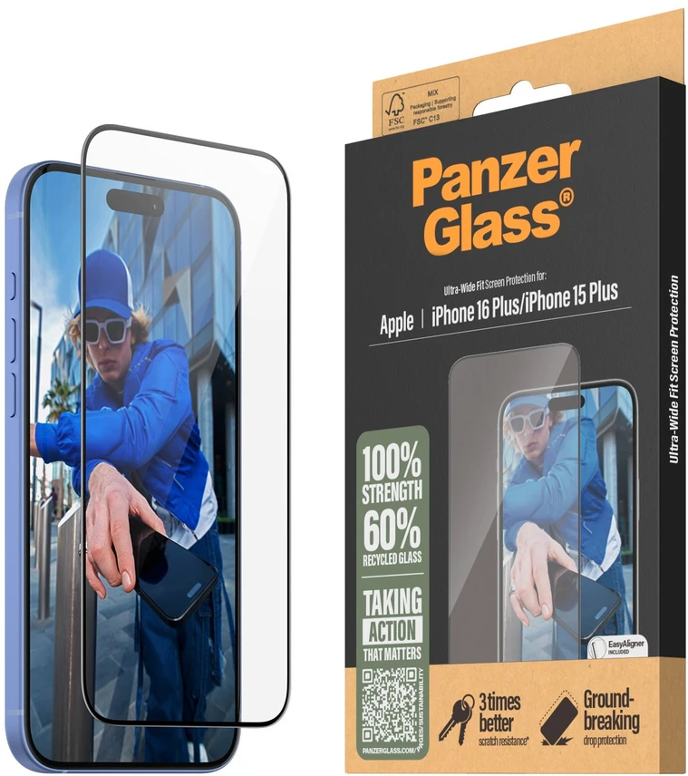 Panzer Glass PanzerGlass Ekrano apsauga | Apple | iPhone 16 Plus / iPhone 15 Plus | Stiklas | Skaidrus | Itin platus pritaikymas