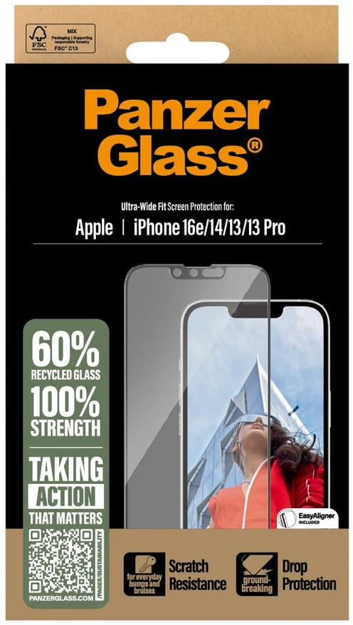 Panzer Glass „PanzerGlass“ – ekrano apsauga – „iPhone 16e“, „14“, „13“, „13 Pro“ – itin platus prigludimas