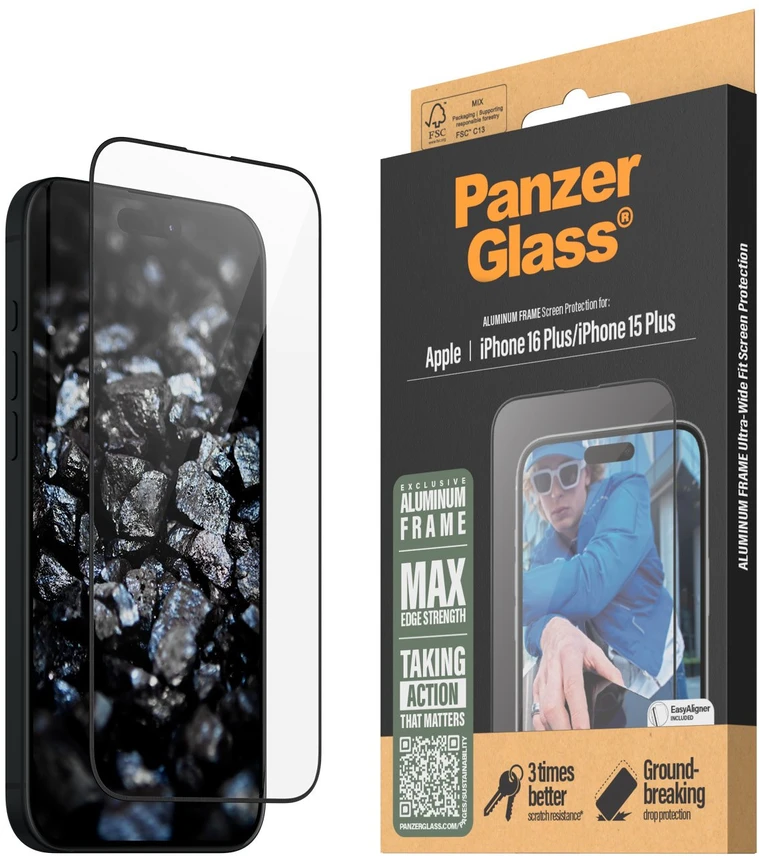 Panzer Glass PanzerGlass ekrano apsauga Aliuminis rėmelis Apple iPhone 16 Plus 6.7" Itin platus pritaikymas 2851