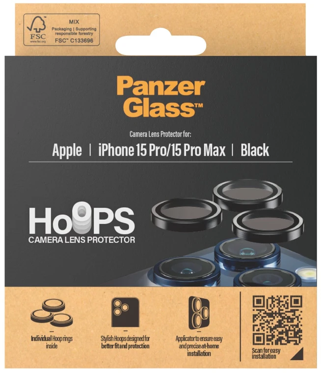 Panzer Glass „PanzerGlass“ – „Hoops“ kameros objektyvo apsauga „iPhone 15 Pro“ – 15 Pro Max – juodo metalo