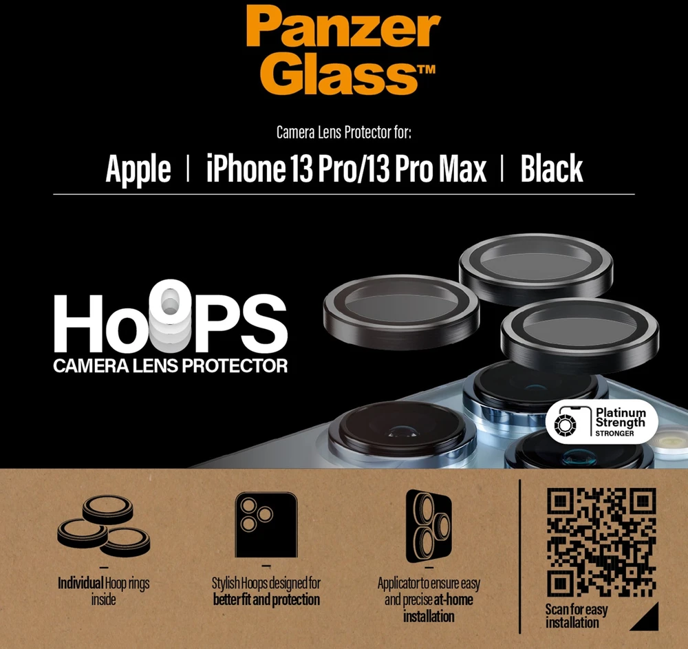 Panzer Glass „PanzerGlass“ – „Hoops“ kameros objektyvo apsauga, skirta „iPhone 13 Pro“ – „13 Pro Max“ – juoda