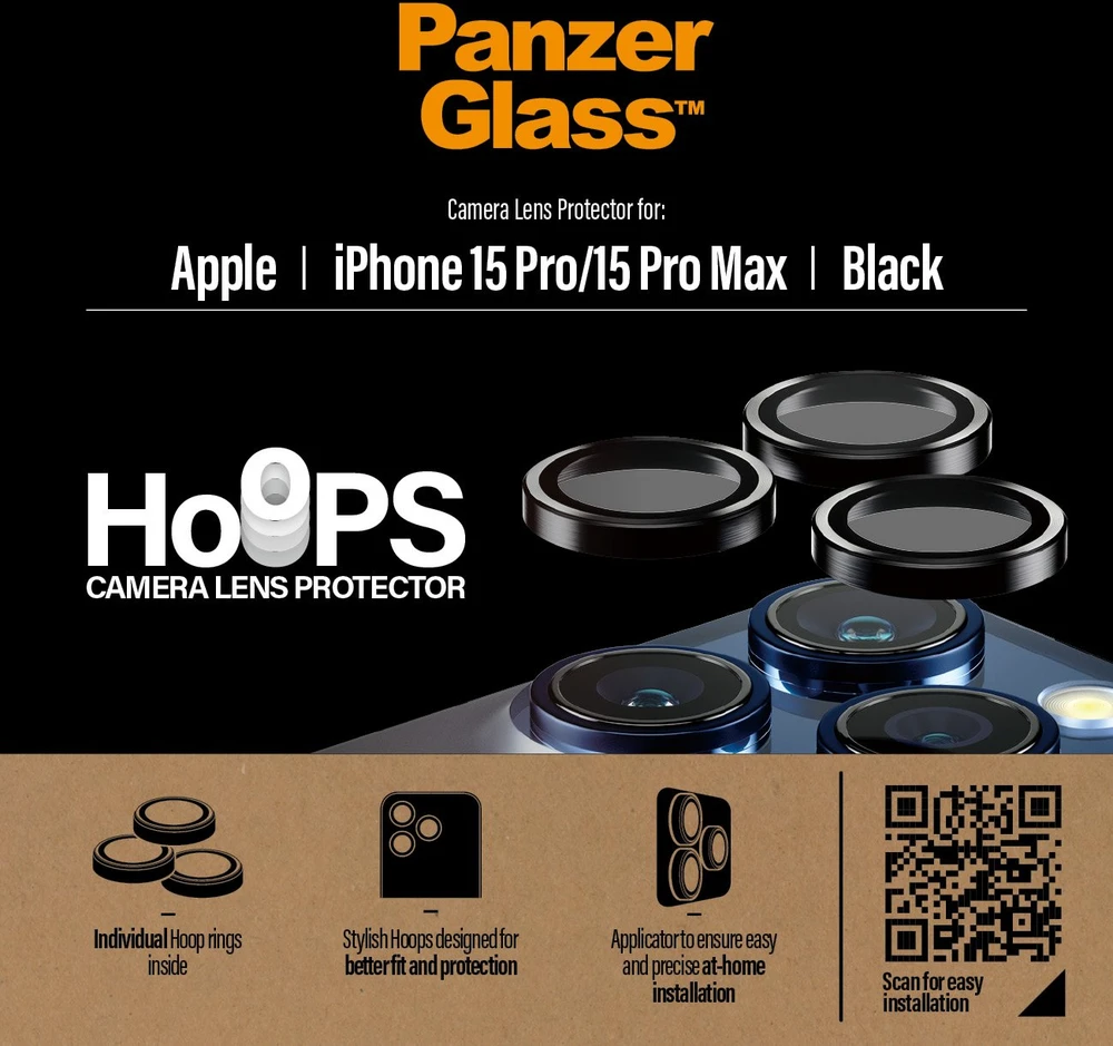 Panzer Glass „PanzerGlass“ – „Hoops“ kameros objektyvo apsauga „iPhone 15 Pro“ – 15 Pro Max – juodo metalo