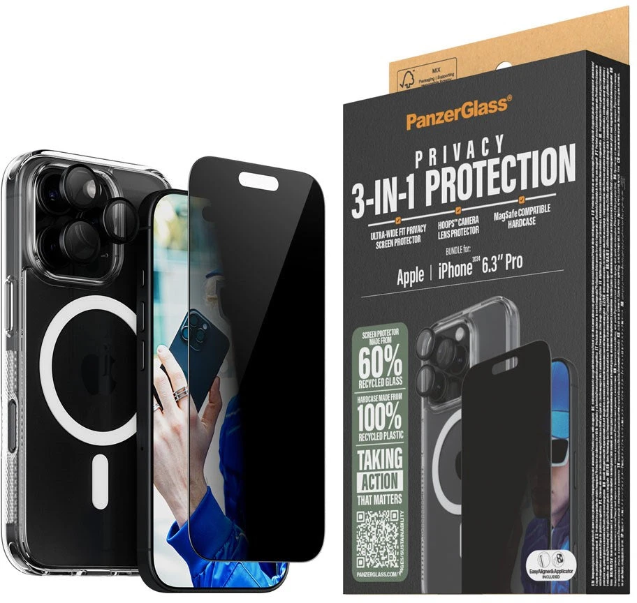 Panzer Glass „PanzerGlass“ – „iPhone 16 Pro 3 viename“ privatumo paketas