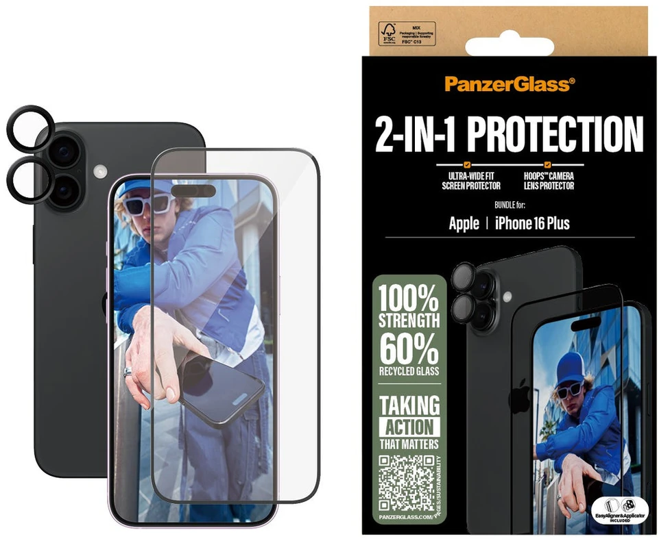 Panzer Glass „PanzerGlass“ – „iPhone 16 Plus“ ekrano ir kameros apsaugos 2 viename rinkinys
