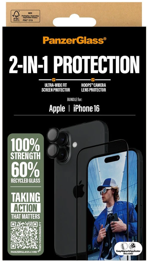Panzer Glass „PanzerGlass“ – „iPhone 16 2 viename“ ekrano ir kameros apsaugos rinkinys