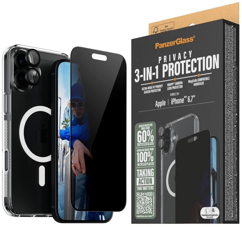 Panzer Glass „PanzerGlass“ – „iPhone 16 Plus“ 3 viename privatumo apsaugos rinkinys