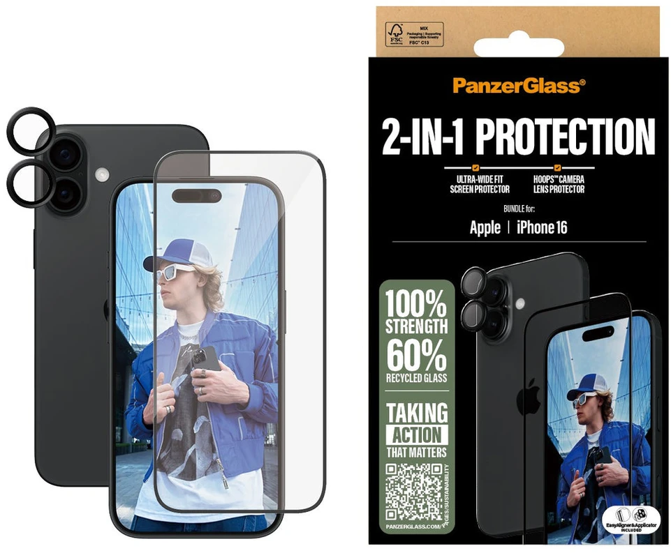 Panzer Glass „PanzerGlass“ – „iPhone 16 2 viename“ ekrano ir kameros apsaugos rinkinys