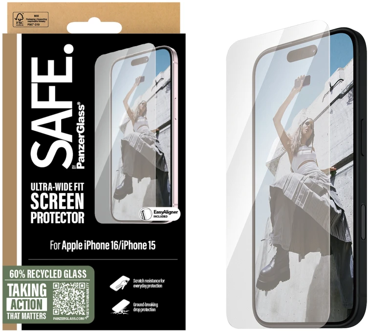 Panzer Glass PanzerGlass SAFE ekrano apsauga Apple iPhone 16, ypač platus (skaidrus)