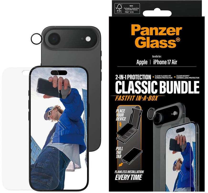 Panzer Glass „PanzerGlass“ – 2 viename klasikinis rinkinys – „iPhone Air“ – su „FASTFIT IN-A-BOX“