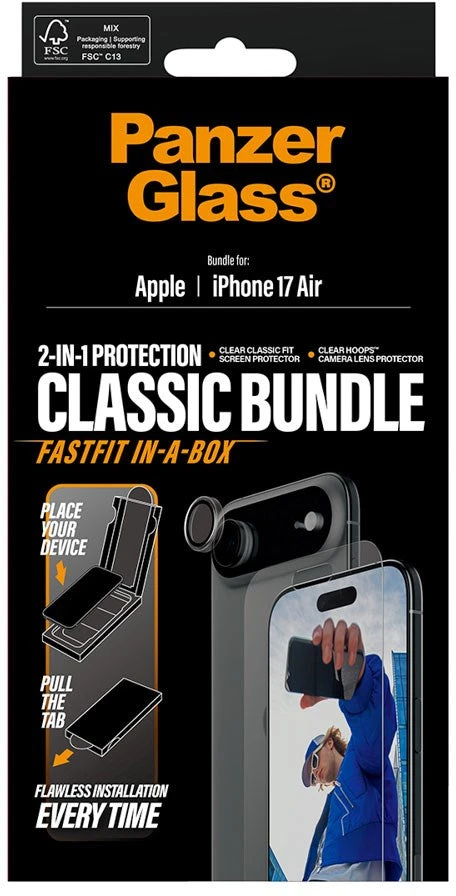 Panzer Glass „PanzerGlass“ – 2 viename klasikinis rinkinys – „iPhone Air“ – su „FASTFIT IN-A-BOX“