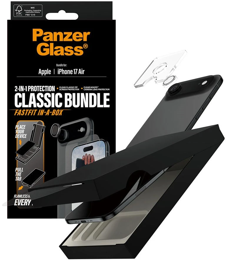 Panzer Glass „PanzerGlass“ – 2 viename klasikinis rinkinys – „iPhone Air“ – su „FASTFIT IN-A-BOX“