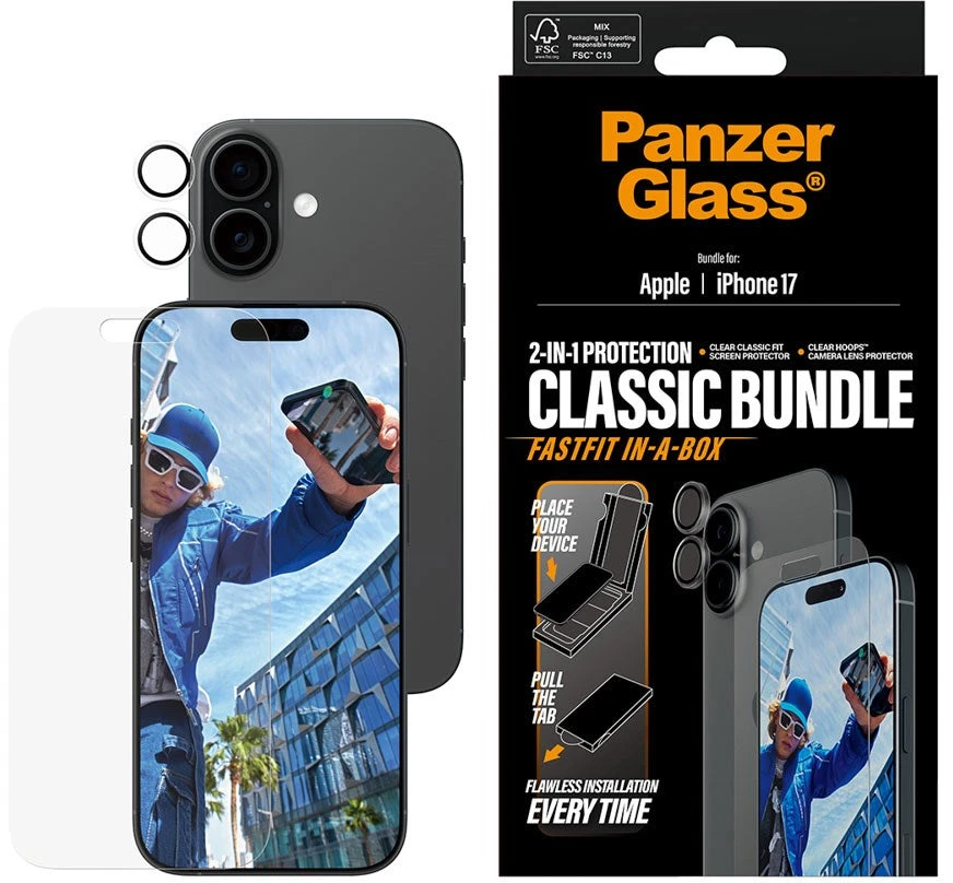 Panzer Glass „PanzerGlass“ – 2 viename klasikinis rinkinys – „iPhone 17“ – su „FASTFIT IN-A-BOX“
