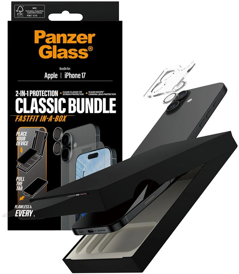 Panzer Glass „PanzerGlass“ – 2 viename klasikinis rinkinys – „iPhone 17“ – su „FASTFIT IN-A-BOX“