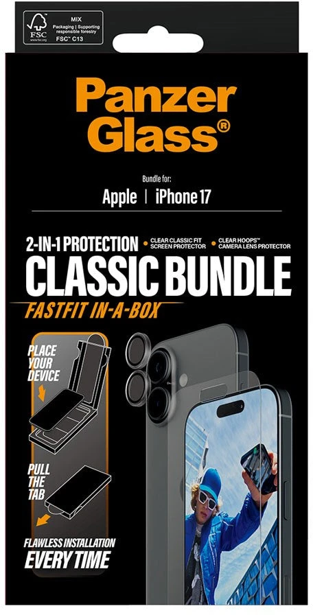 Panzer Glass „PanzerGlass“ – 2 viename klasikinis rinkinys – „iPhone 17“ – su „FASTFIT IN-A-BOX“