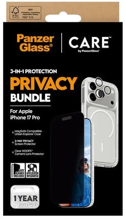 „PanzerGlass“ – „CARE 3 viename“ flagmaninis privatumo paketas – „iPhone 17 Pro“