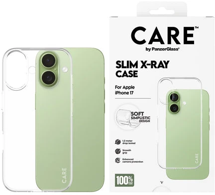 „Panzer Glass CARE by PanzerGlass“ madingas minkštas „X-Ray“ dėklas, skirtas „iPhone 17“ – permatomas