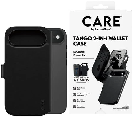 „Panzer Glass CARE by PanzerGlass Feature Tango 2in1“ piniginės dėklas su „MagSafe“ plokšte, skirtas „iPhone Air“ - Juodas