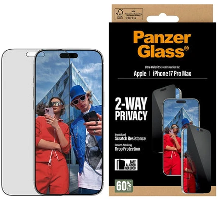 Panzer Glass „PanzerGlass“ – dvipusis ekrano apsauginis elementas, apsaugantis nuo privatumo, „iPhone 17 Pro Max“ – UWF su „EasyAligner“