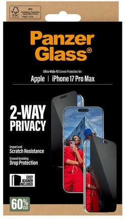 Panzer Glass „PanzerGlass“ – dvipusis ekrano apsauginis elementas, apsaugantis nuo privatumo, „iPhone 17 Pro Max“ – UWF su „EasyAligner“