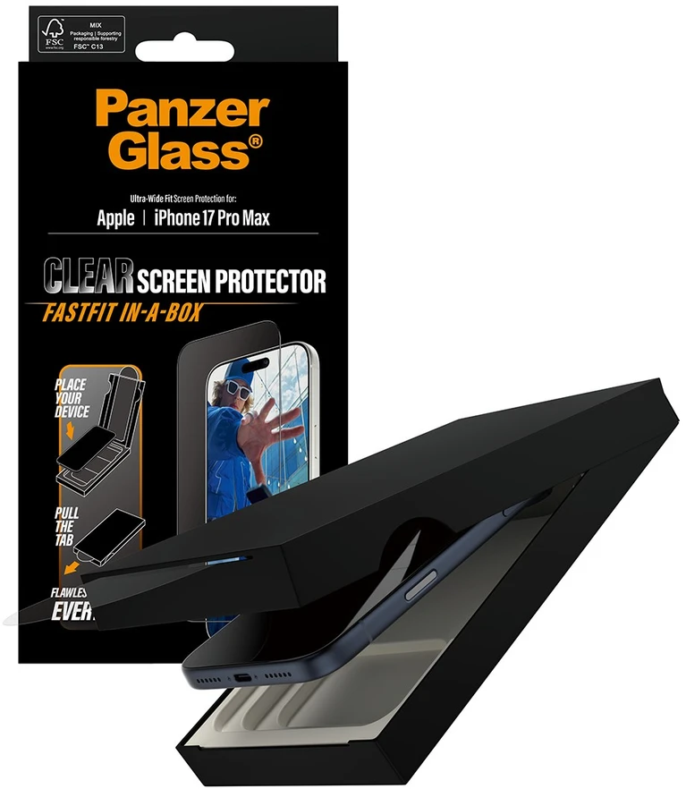Panzer Glass „PanzerGlass“ – ekrano apsauga su juodu rėmeliu – „iPhone 17 Pro Max“ – UWF su „Fastfit“ dėkle