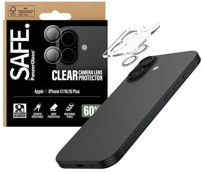 Panzer Glass „PanzerGlass“ – SAFE. Skaidrus kameros objektyvo apsauginis dėklas – „iPhone 17/16/16 Plus“