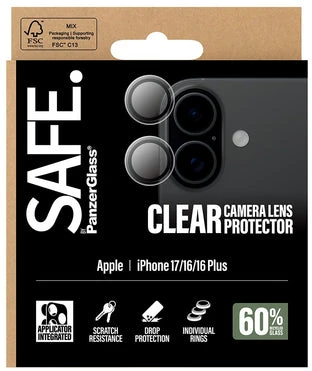 Panzer Glass „PanzerGlass“ – SAFE. Skaidrus kameros objektyvo apsauginis dėklas – „iPhone 17/16/16 Plus“