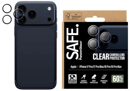 Panzer Glass „PanzerGlass“ – SAFE. Skaidrus kameros objektyvo apsauginis dėklas – „iPhone 17 Pro“ / „17 Pro Max“ / „16 Pro“ / „16 Pro Max“