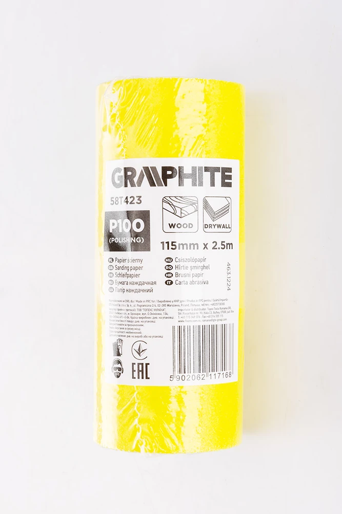 Graphite Papier Geltonas švitrinio popieriaus ritinėlis 2,5 m x 115 mm, P100