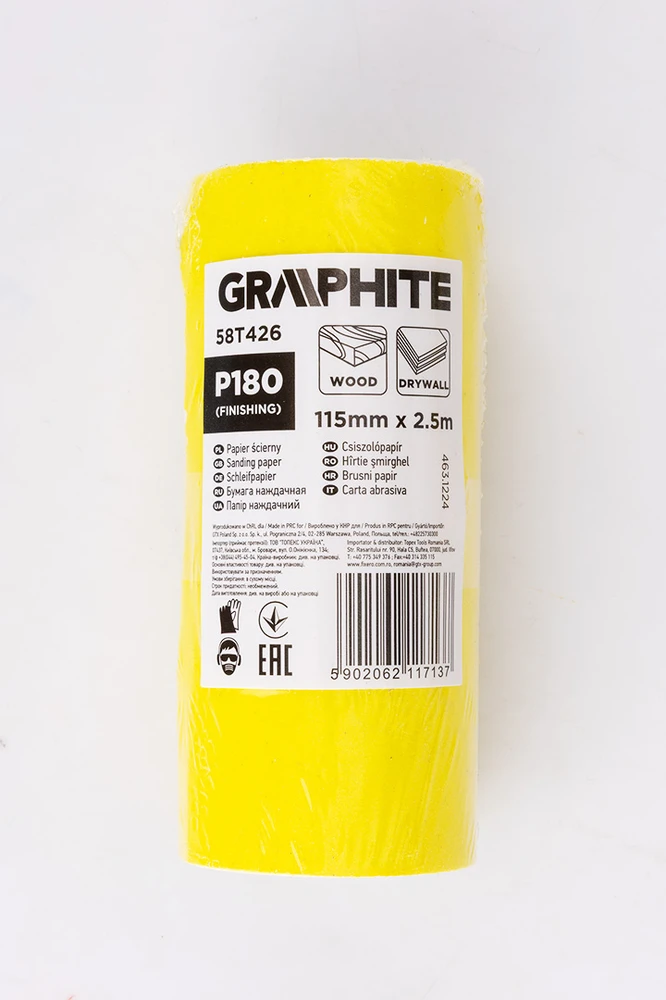 Graphite Papier Geltonas švitrinio popieriaus ritinėlis 2,5 m x 115 mm, P180