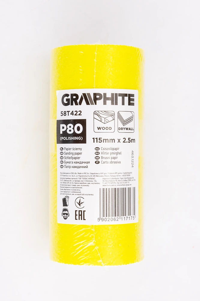 Graphite Papier Geltonas švitrinio popieriaus ritinėlis 2,5 m x 115 mm, P80