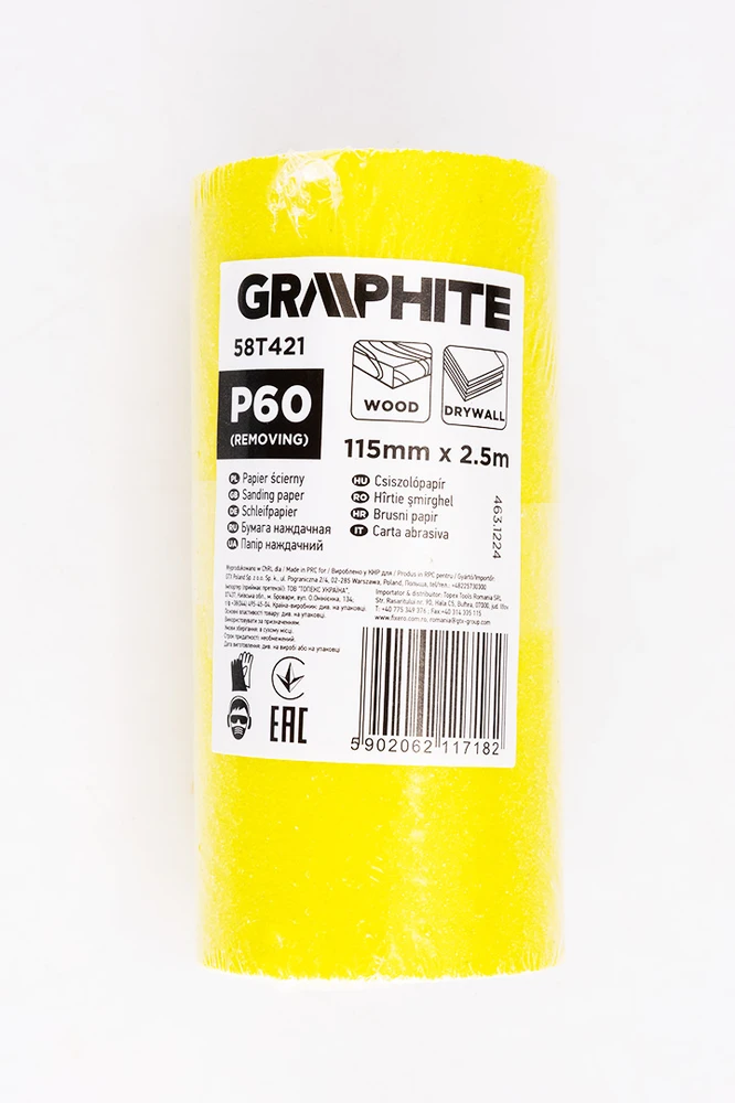 Papier Geltonas švitrinio popieriaus ritinėlis 2,5 m x 115 mm, P60