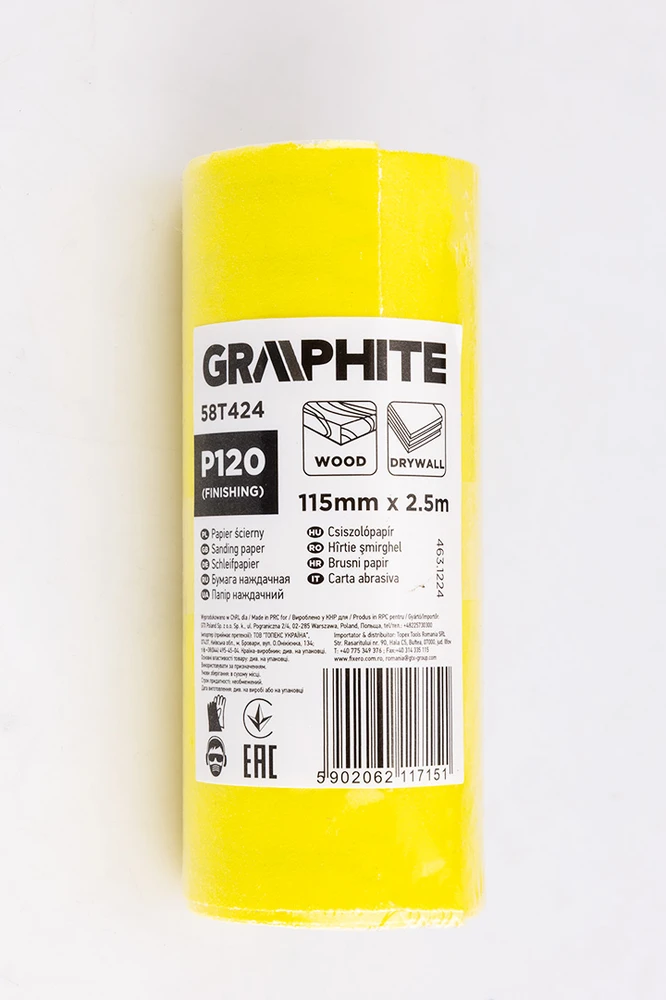 Graphite Papier Geltonas švitrinio popieriaus ritinėlis 2,5 m x 115 mm, P120