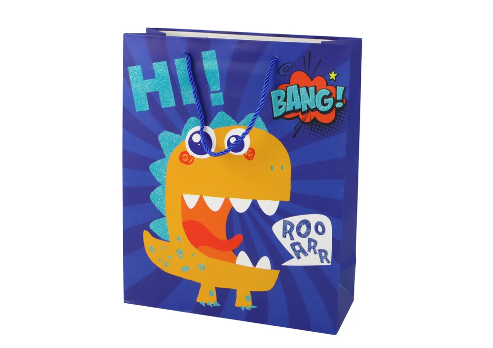 Lean Toys Mėlyna Dovanų maišelis Mėlyna Dinosaur, 41x30 cm