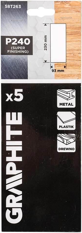 Graphite Papiery Švitrinis popierius 93 x 230 mm, P240, 5 vnt., be skylių