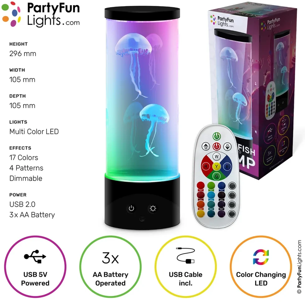 Party Fun Lights Šventės linksmybės - medūzos formos lempa su nuotolinio valdymo pultu - aukštis: 30 cm (605403)