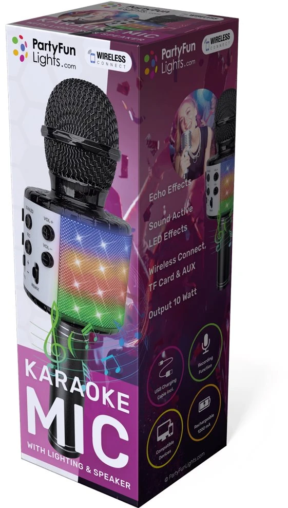 Party Fun Lights Vakarėlio linksmybių lemputės - Karaoke mikrofonas su garsiakalbiu - (605600)
