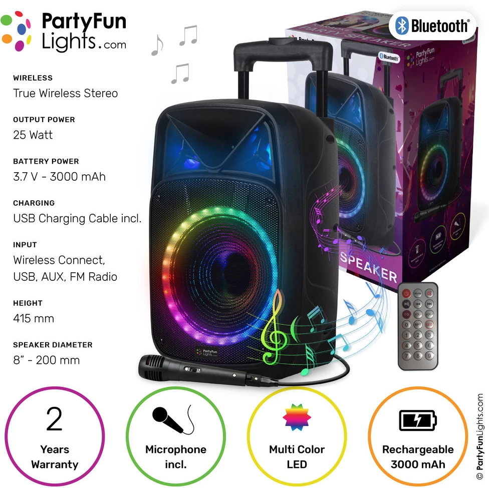 Party Fun Lights Vakarėlio pramogos – karaoke garsiakalbis su rankena ir ratukais – (605603)