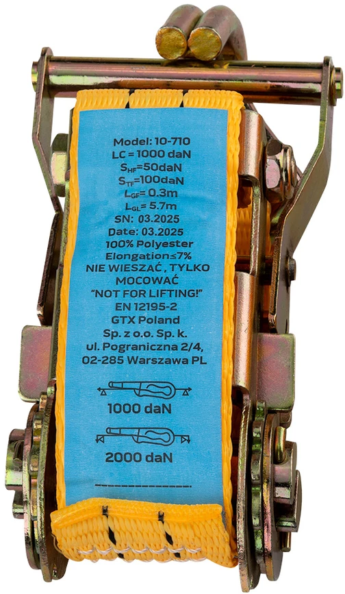 Pas Terkšlinis dirželis 38 mm x 6 m, 2000 kg keliamoji galia PES
