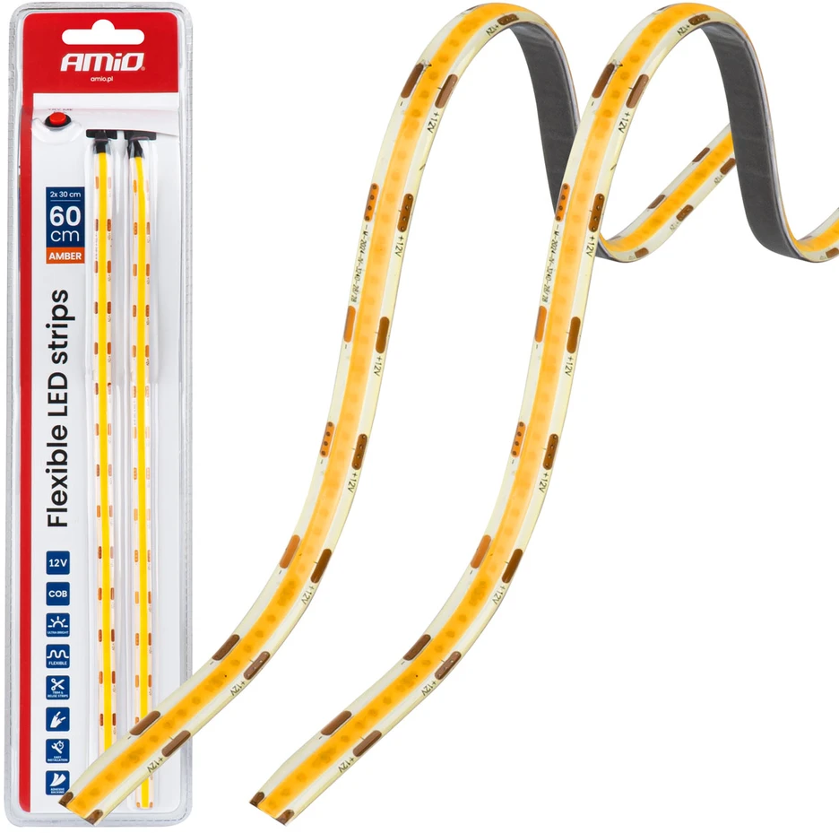 Amio Lanksčios COB LED juostos 2x30 cm 12V, gintarinė