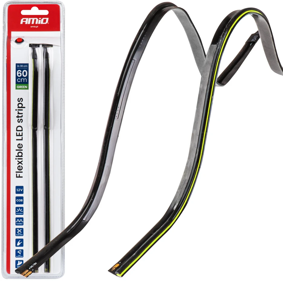 Amio Lanksčios šoninės COB LED juostos 2x30 cm 12V, žalia
