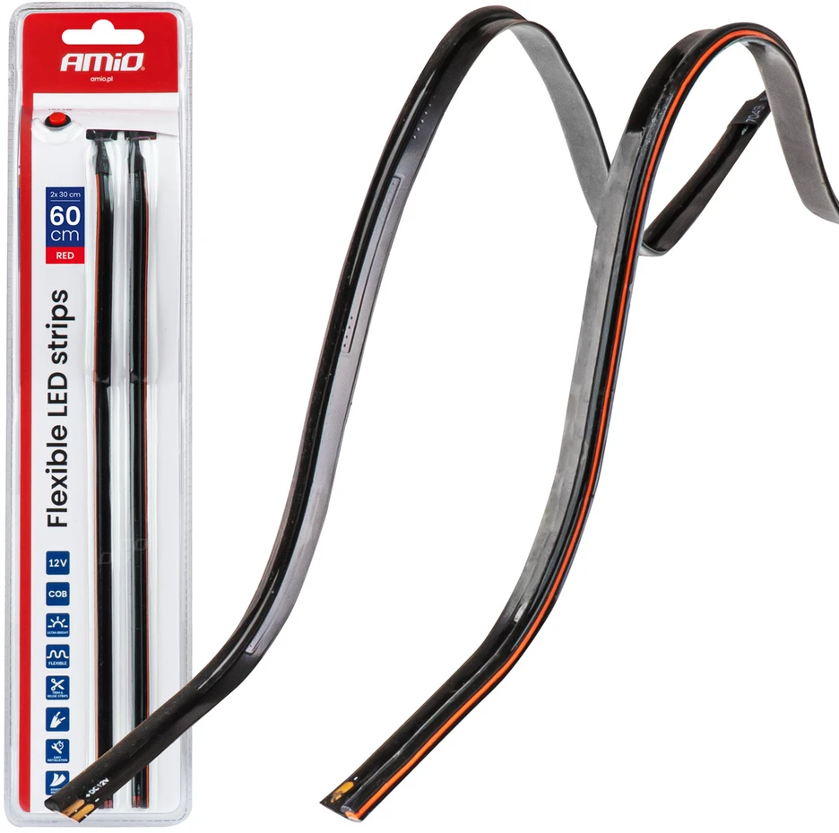 Amio Lanksčios šoninės COB LED juostos 2x30 cm 12V, raudona