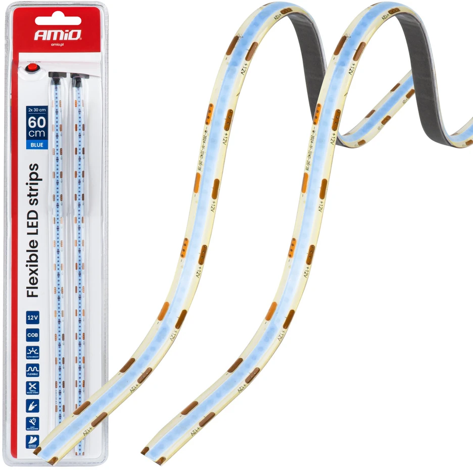 Amio Lanksčios COB LED juostos 2x30 cm 12V, mėlyna