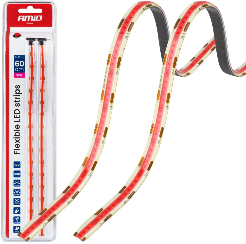 Amio Lanksčios COB LED juostos 2x30 cm 12V, rožinė