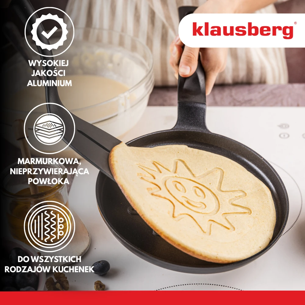 Keptuvė Blynų kepimo forma, saulės raštas, aliuminis, nelimpanti danga, juoda, 18 cm skersmuo, Klausberg, kb-7972